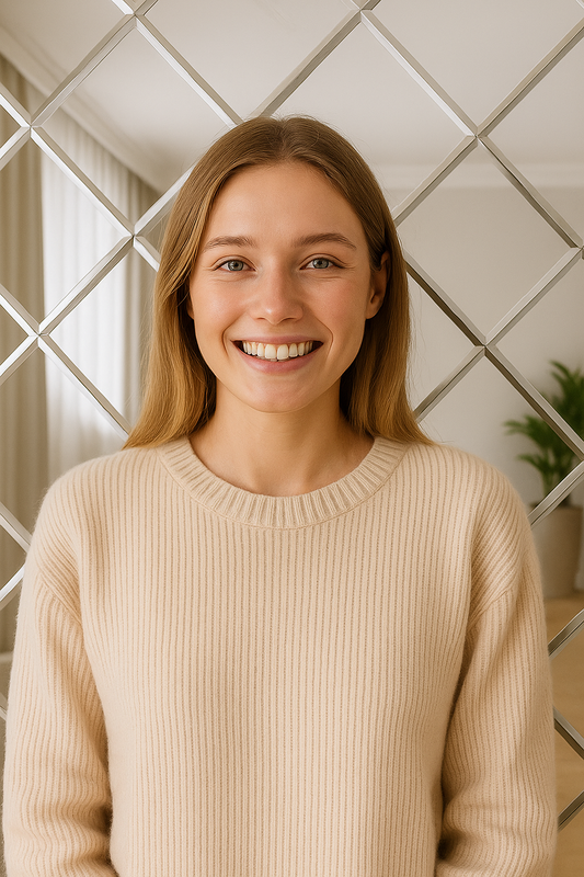 Quadratisch Form Designer selbstklebende Spiegelfliesen mit Fase für die Wand