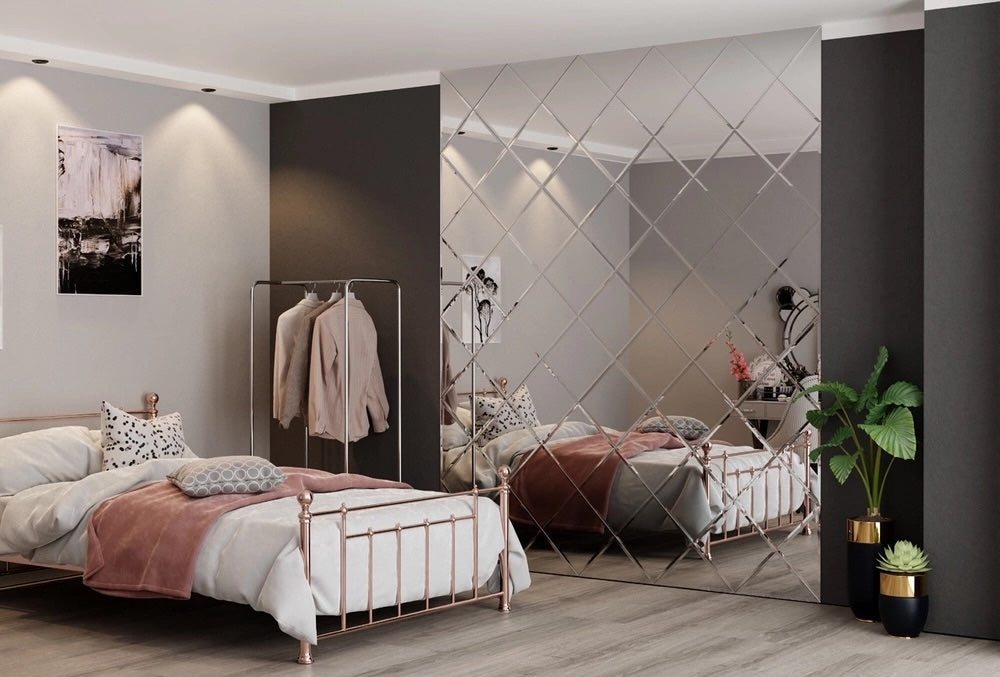 Square shape designer self-adhesive mirror tiles with bevel for the wall