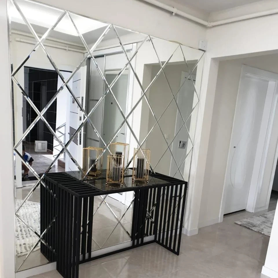 Square shape designer self-adhesive mirror tiles with bevel for the wall