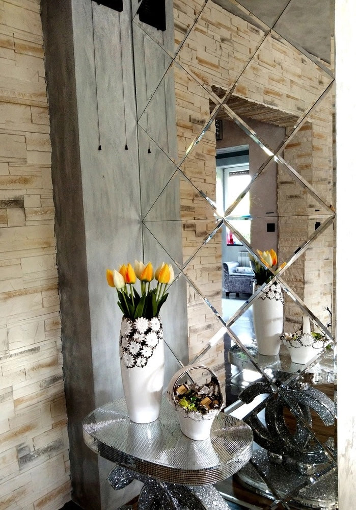 Square shape designer self-adhesive mirror tiles with bevel for the wall