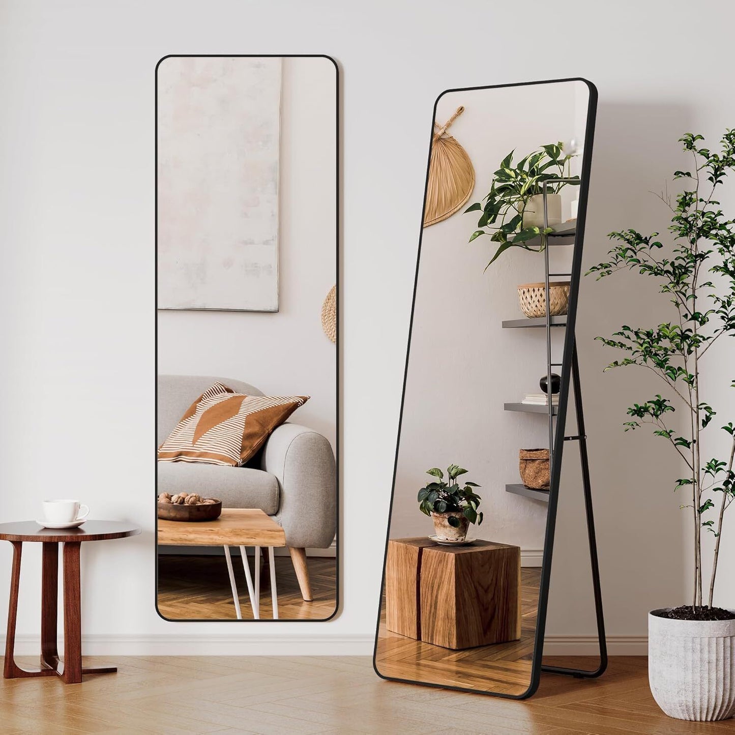 Wandspiegel met zwart aluminium frame Rechthoekige vorm Vrijstaand
