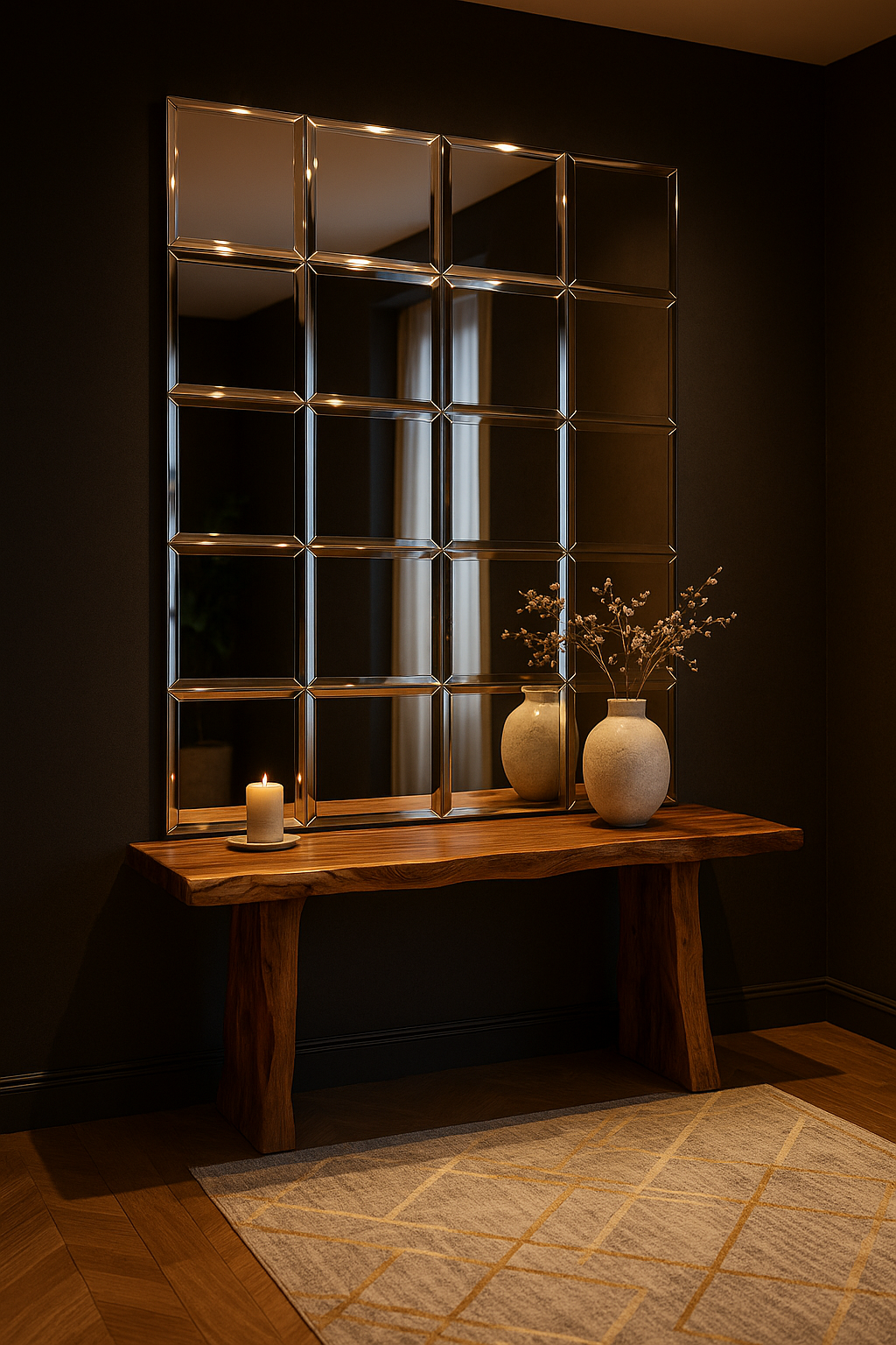 Square shape designer self-adhesive mirror tiles with bevel for the wall