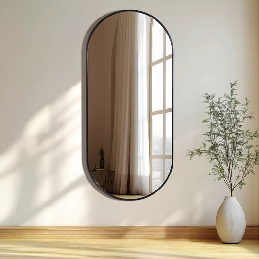 Wandspiegel met aluminium frame ovale vorm