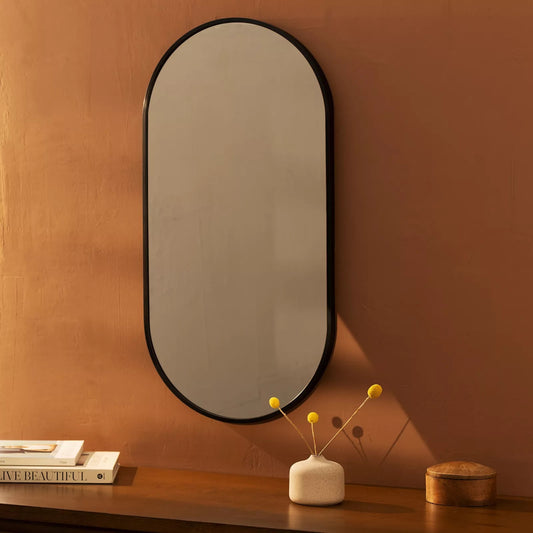 Wandspiegel met aluminium frame ovale vorm
