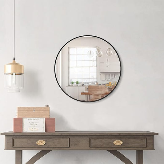 Wandspiegel met aluminium frame ronde vorm