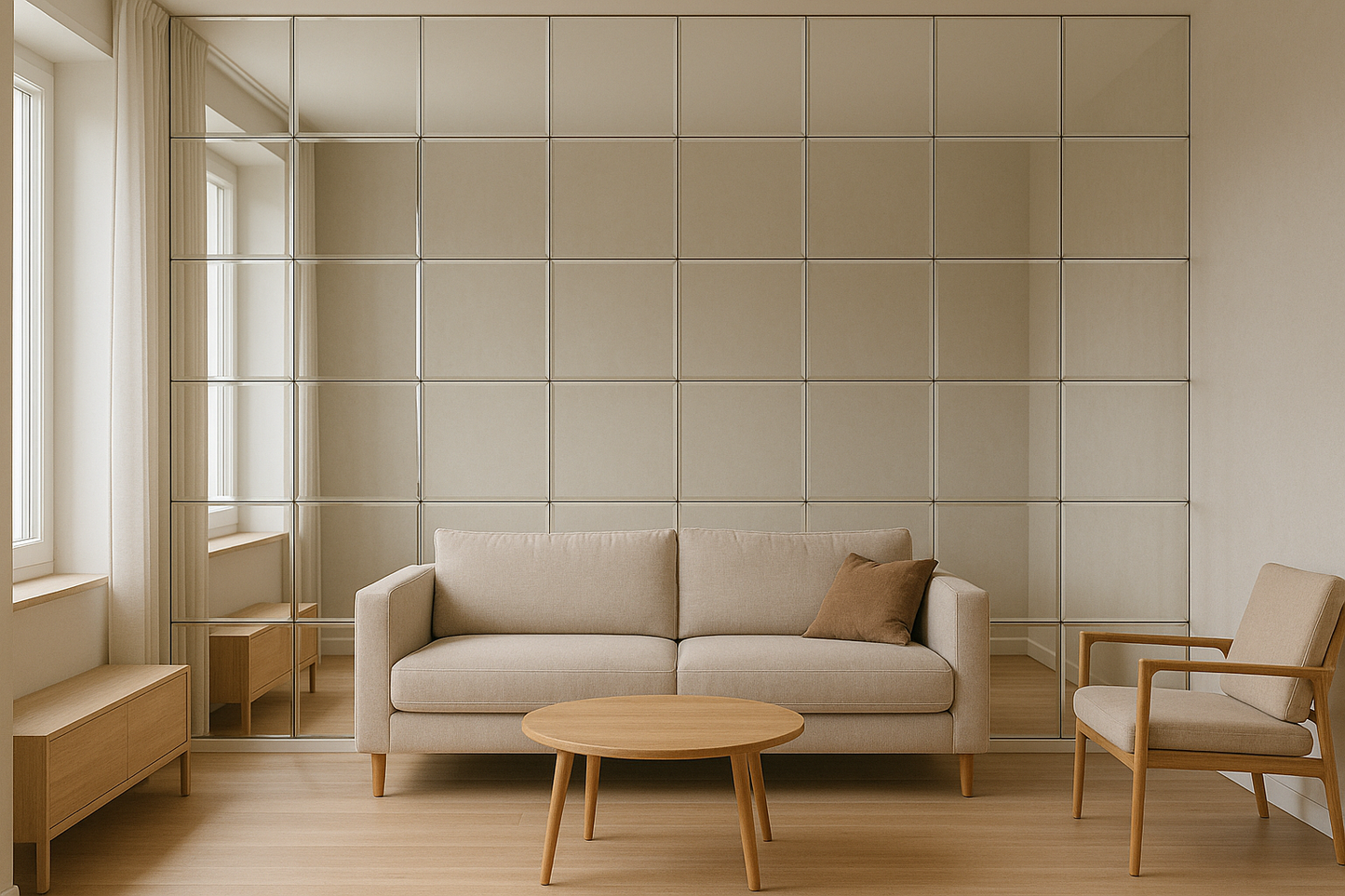Square shape designer self-adhesive mirror tiles with bevel for the wall