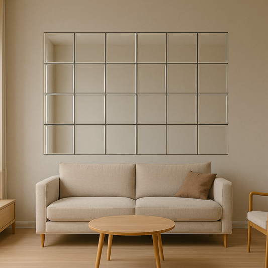 Square shape designer self-adhesive mirror tiles with bevel for the wall