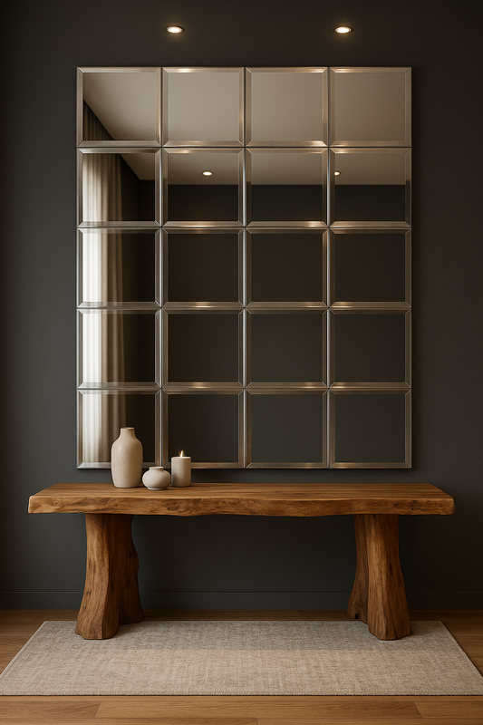 Square shape designer self-adhesive mirror tiles with bevel for the wall